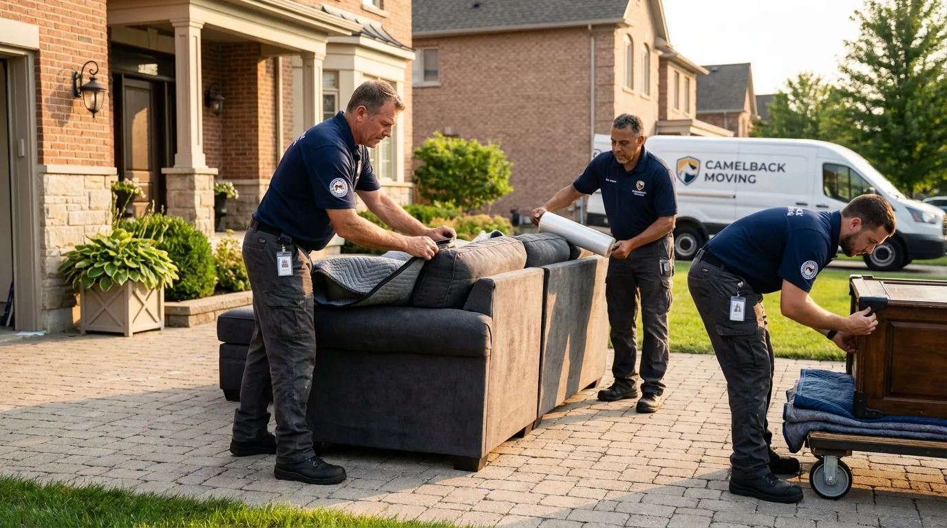 Large estate moving crew wrapping furniture in East Moriches, NY