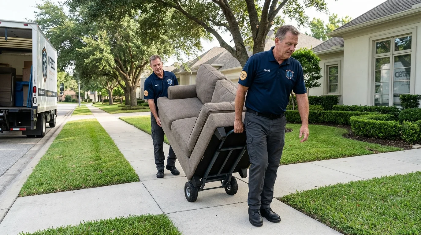 Local residential moving crew loading furniture in East Moriches, NY