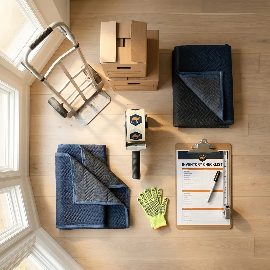 Professional moving supplies and packing materials layout for East Moriches residential relocations